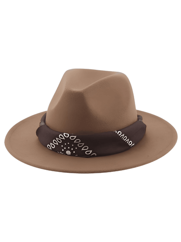 Fedora Hat With Decorative Bandana -, Hats , Drestiny , Army Green, Australia, Beige, Black, Blue, Boys, Brown, Camel, Canada, Dark Blue, Dark Green, Dark Grey, Dark Orange, Deep Pink, Fruit Green, Gender_Men, Gender_Women, Girls, Green, Grey, Hats, Lavender, Light Blue, Light Brown, Light Green, Light Pink, New Zealand, Orange, Peach Pink, Pink, Purple, Red, Sky Blue, United Kingdom, United States, White, Wine Red, Yellow , Drestiny , www.shopdrestiny.com